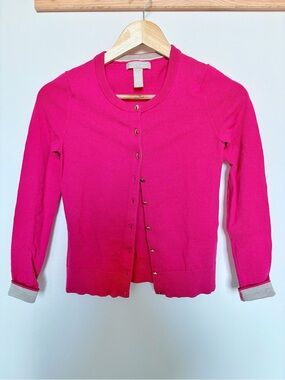 Banana Republic Hot Pink Extra Fine Merino Wool Crewneck Cardigan Size XS Petite